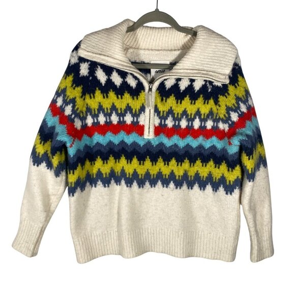 Fair Isle 1/4 Zip chunky Knit Sweater Ribbed Collar Nordic Pattern Womens XS - Picture 3 of 10